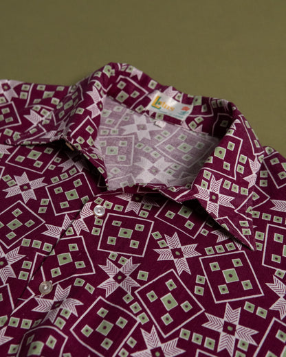 Geometric Pattern Open Collar Shirt