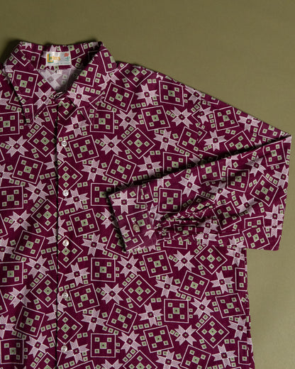 Geometric Pattern Open Collar Shirt
