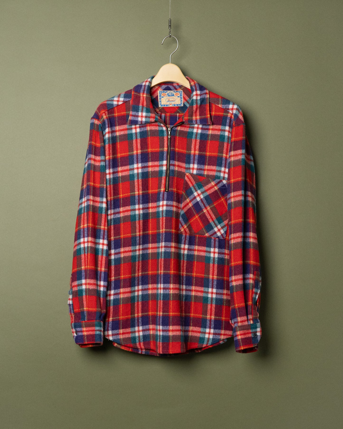 80~90s Italian Half-Zip Plaid Shirt
