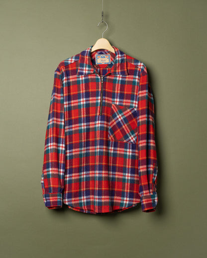 80~90s Italian Half-Zip Plaid Shirt