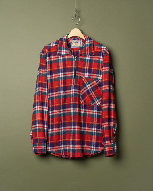 80~90s Italian Half-Zip Plaid Shirt