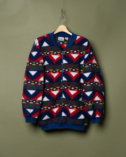 80s Patterned Fleece Zip-Up Jacket