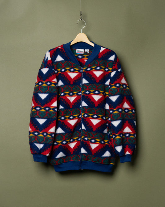 80s Patterned Fleece Zip-Up Jacket