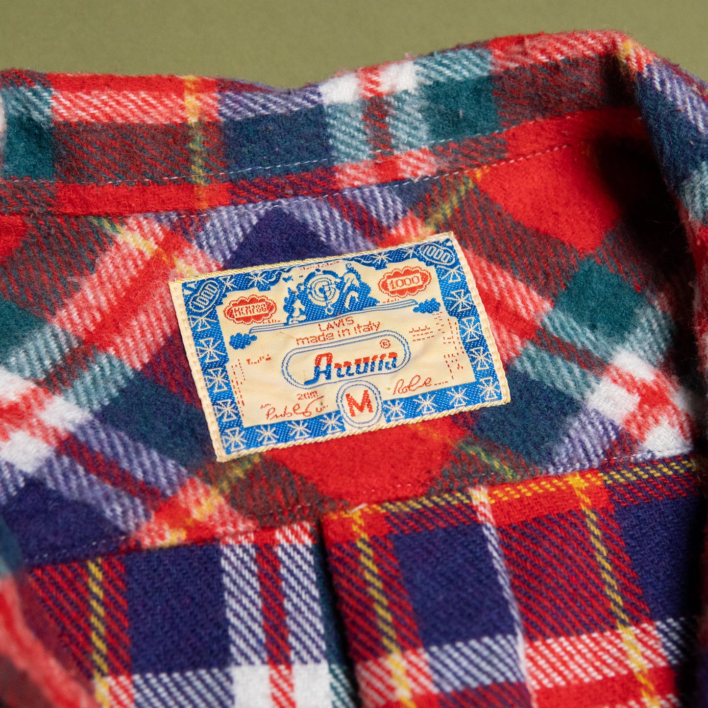 80~90s Italian Half-Zip Plaid Shirt