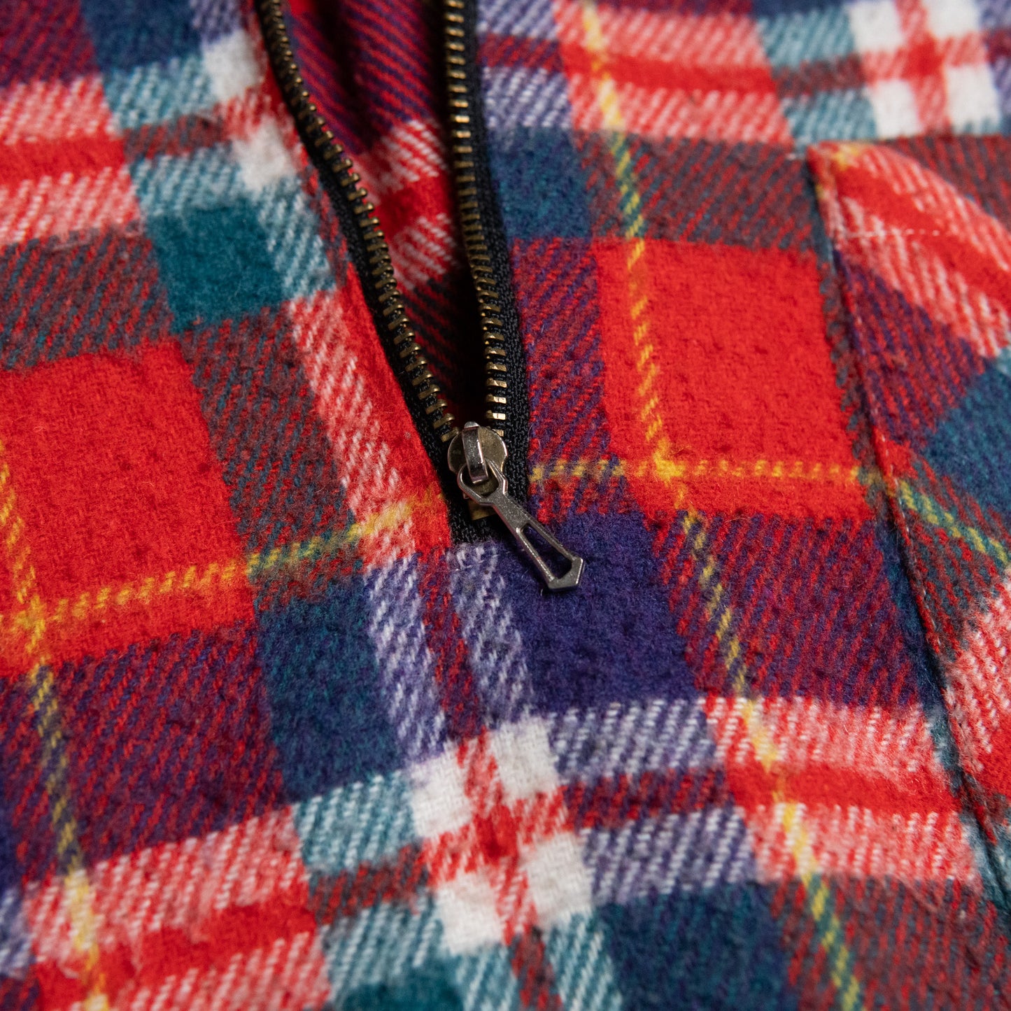 80~90s Italian Half-Zip Plaid Shirt