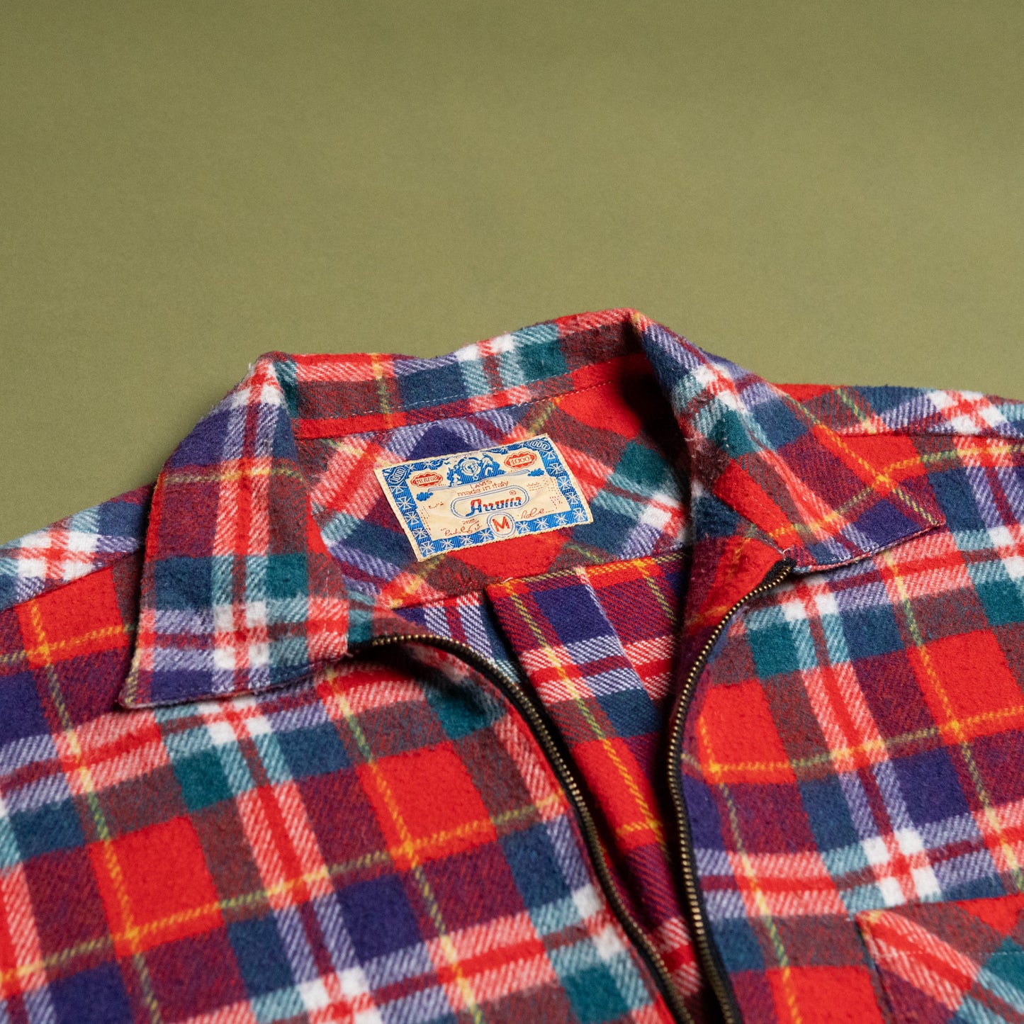 80~90s Italian Half-Zip Plaid Shirt