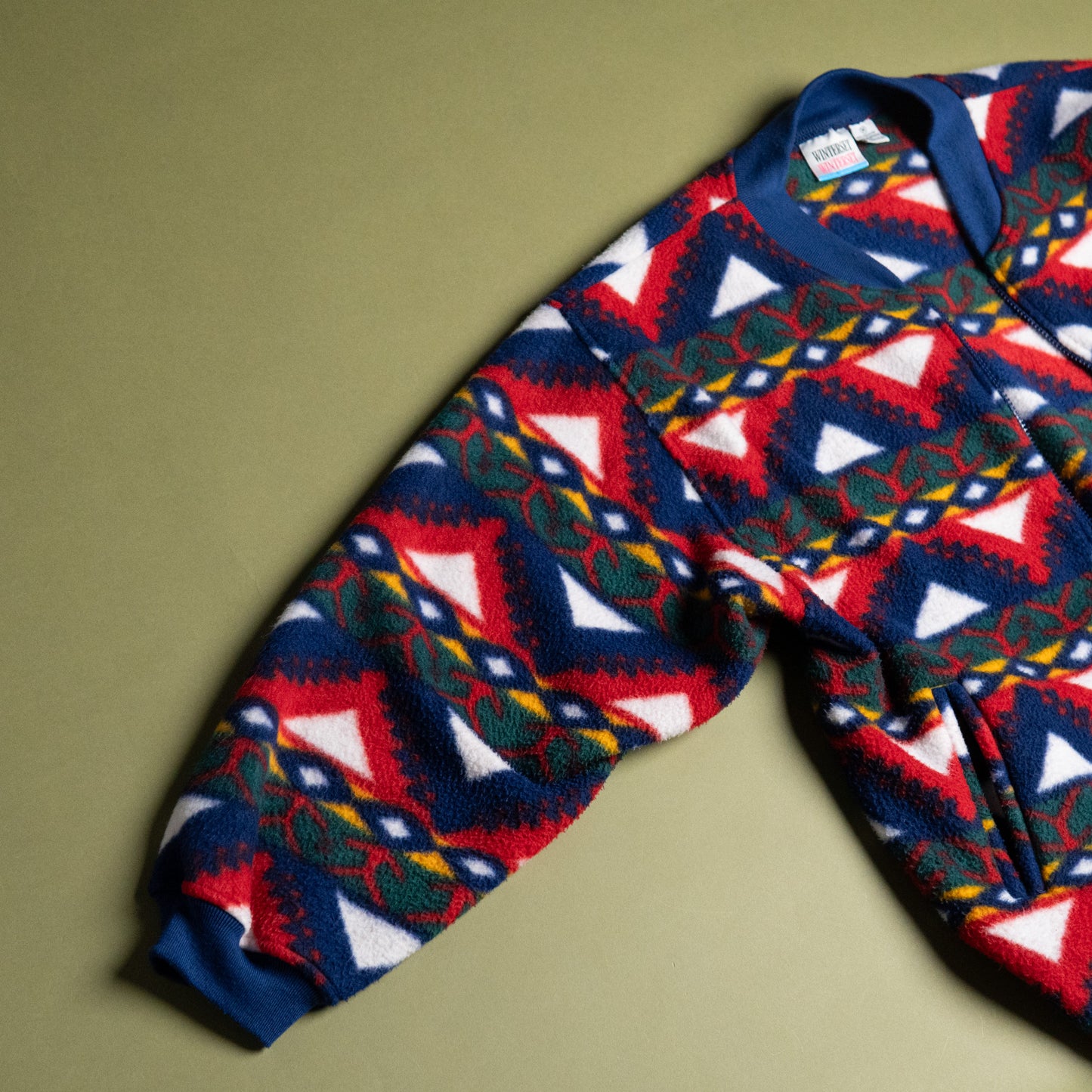 80s Patterned Fleece Zip-Up Jacket