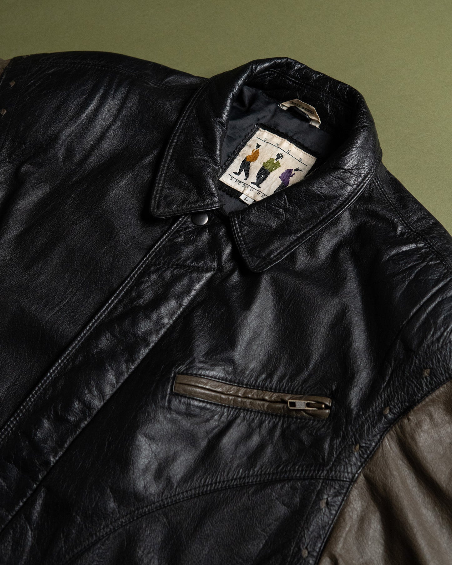 "STUDIO UMEN" Panelled Leather Blouson Made in Korea