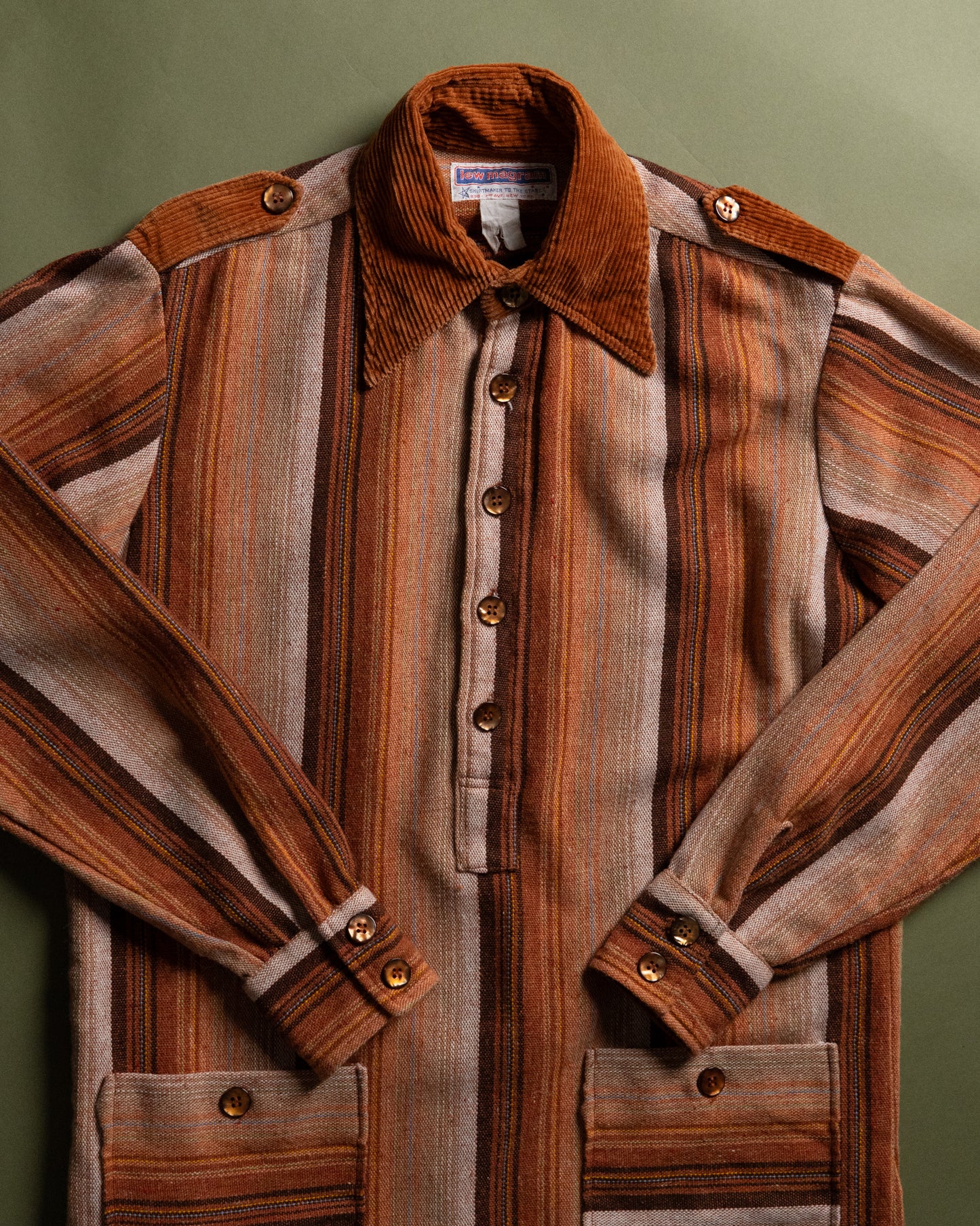 Corduroy Collar Stripe Pullover Shirt Jacket