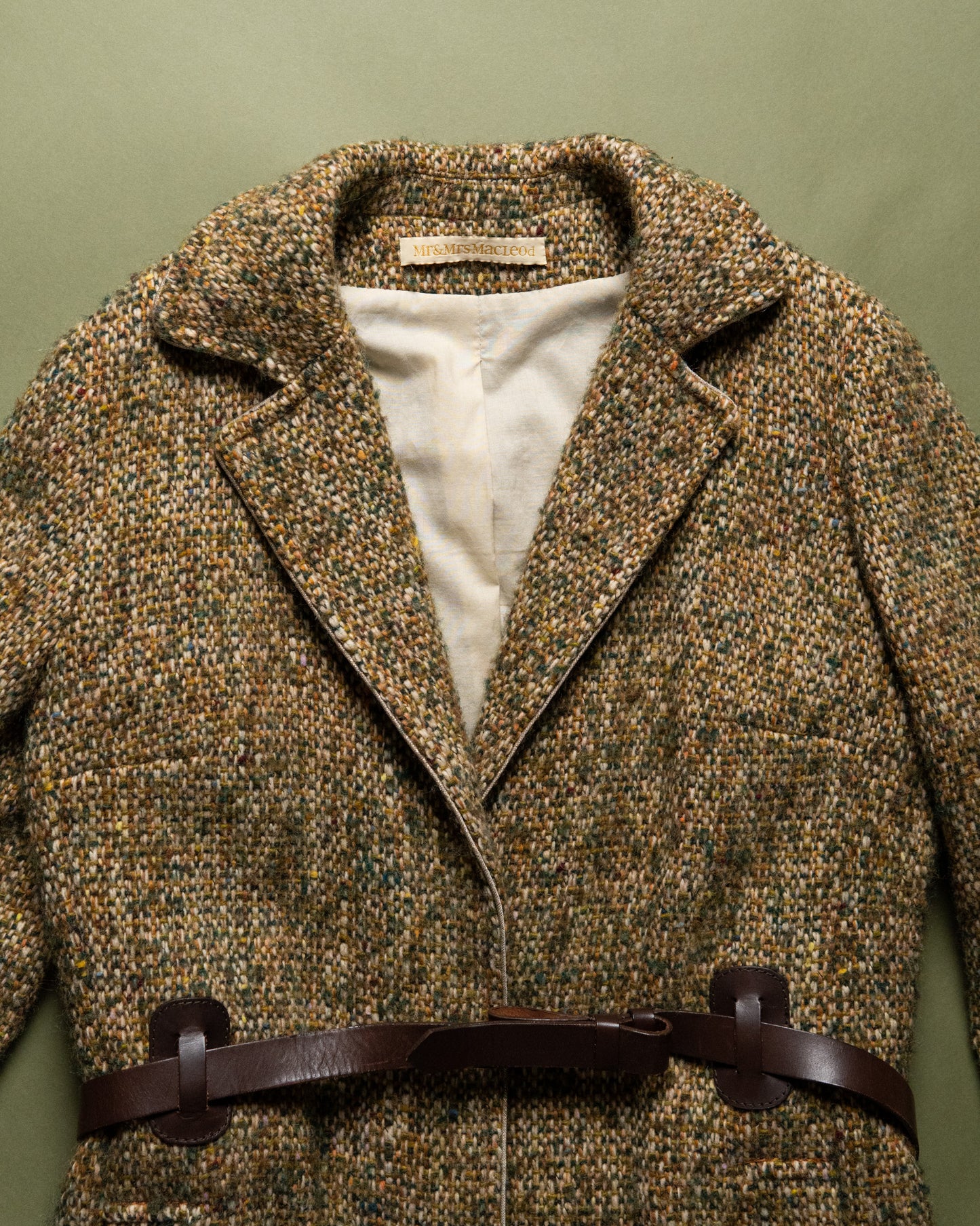 Leather-Belted Tweed Coat Made in France