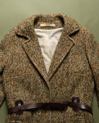 Leather-Belted Tweed Coat Made in France