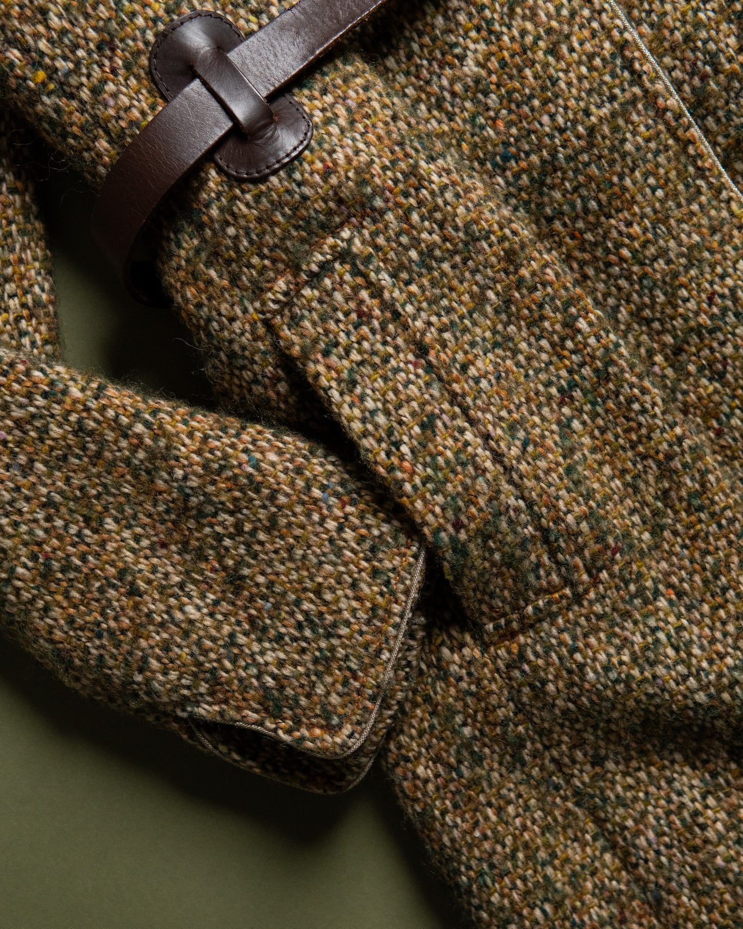Leather-Belted Tweed Coat Made in France