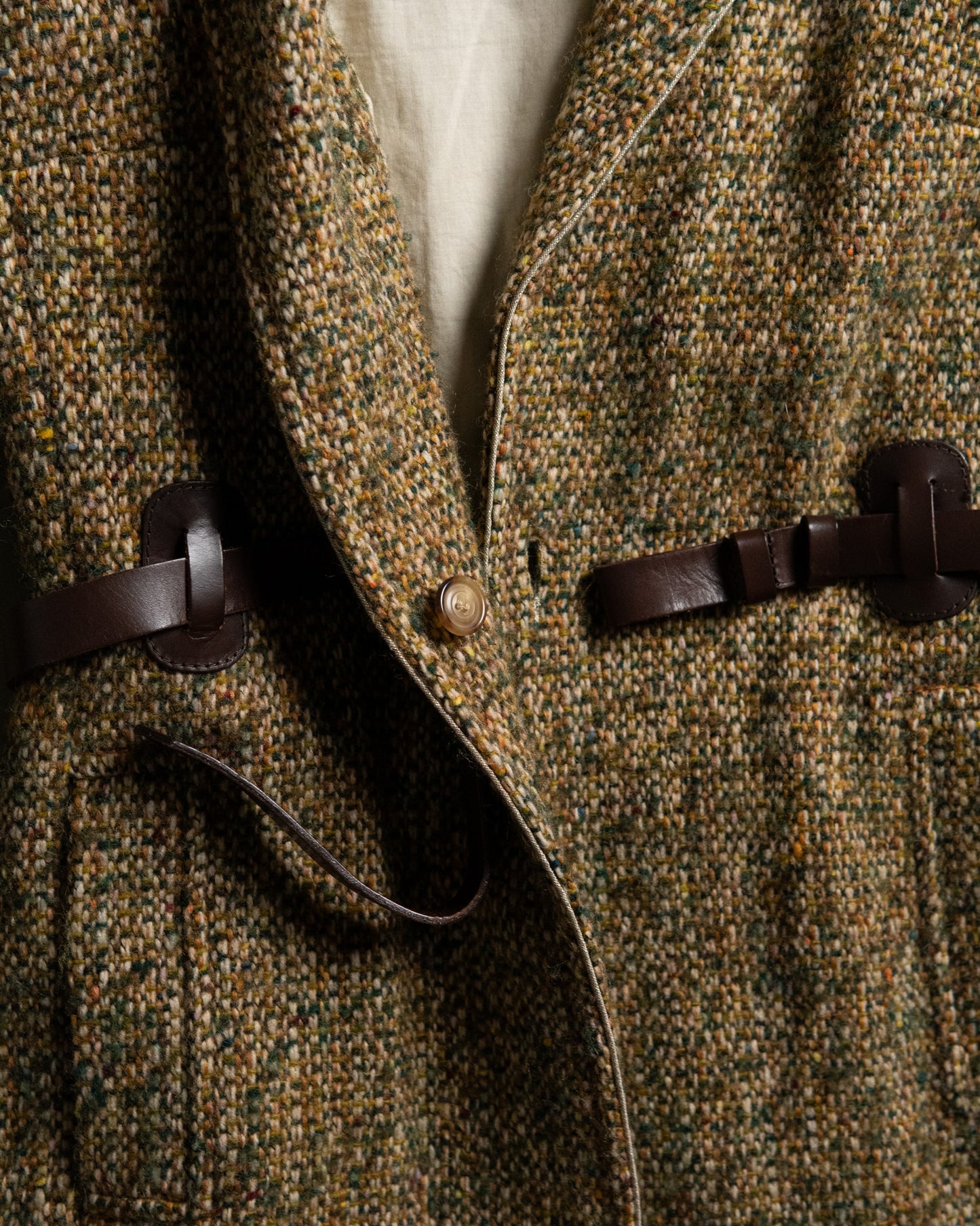Leather-Belted Tweed Coat Made in France
