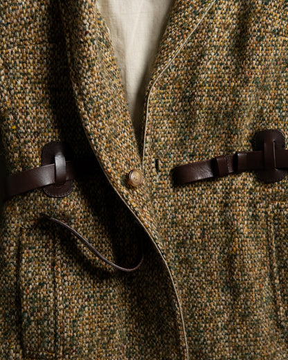 Leather-Belted Tweed Coat Made in France