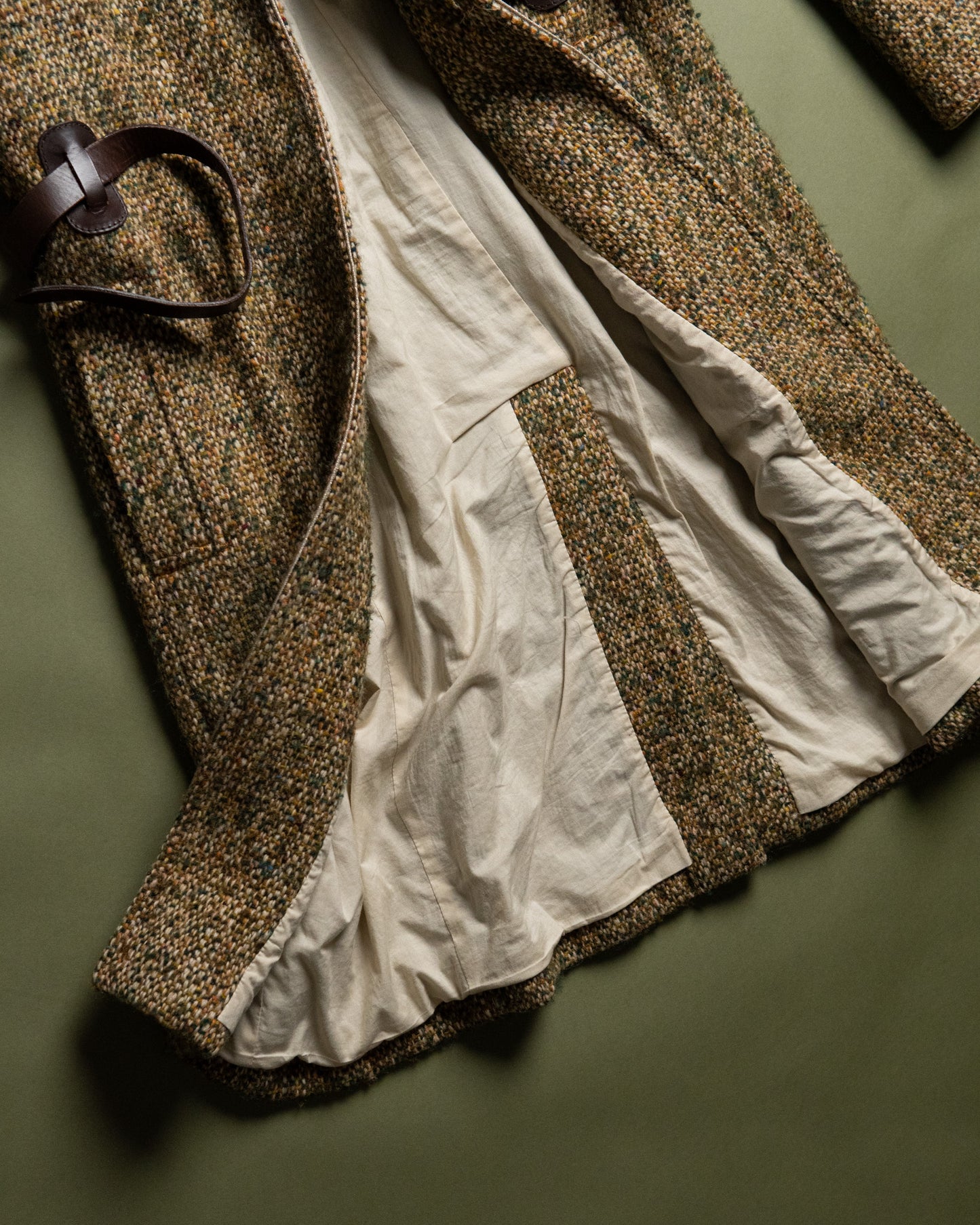 Leather-Belted Tweed Coat Made in France