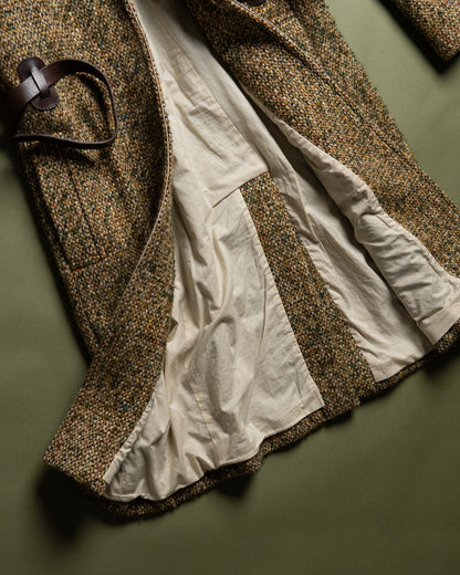 Leather-Belted Tweed Coat Made in France