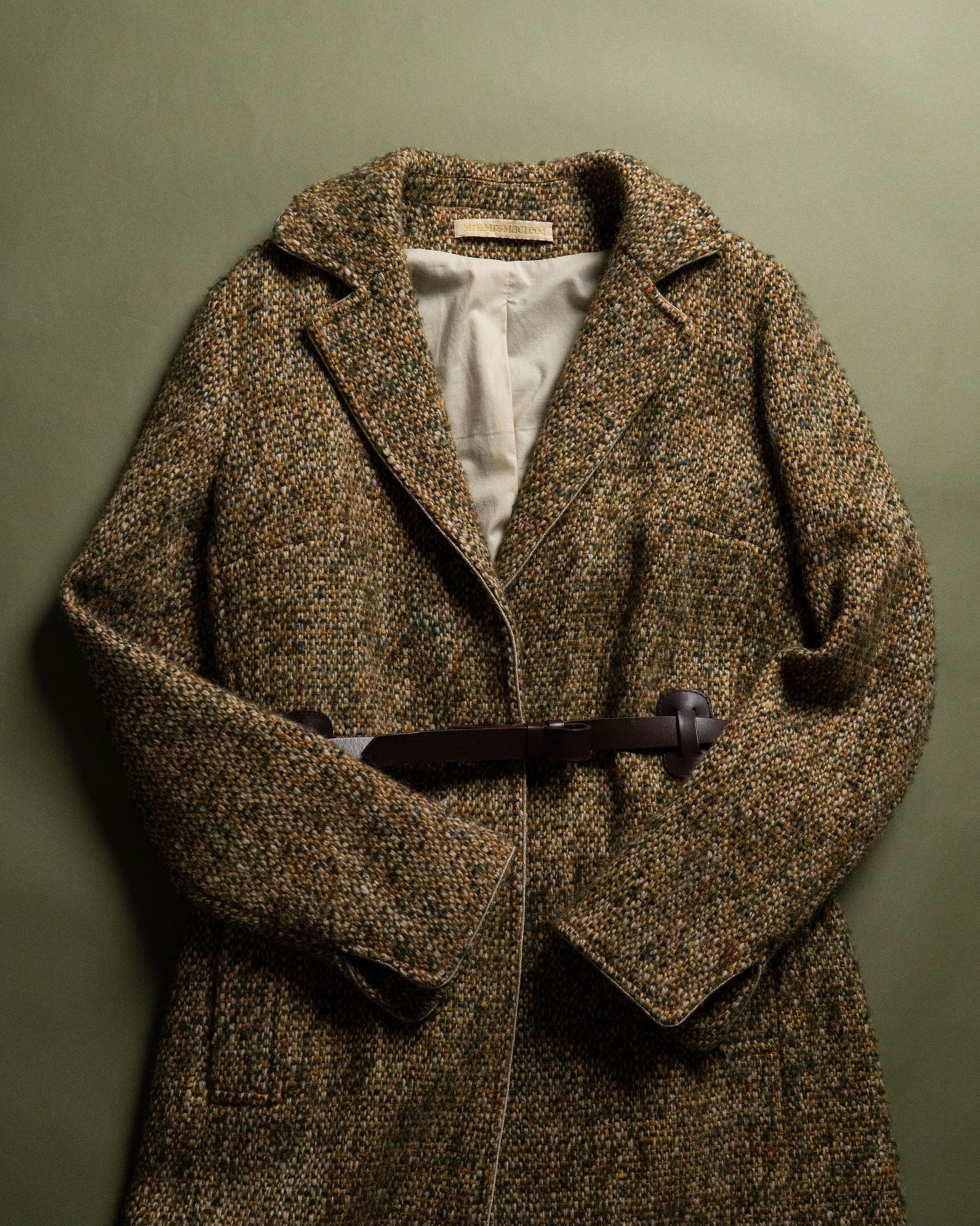 Leather-Belted Tweed Coat Made in France