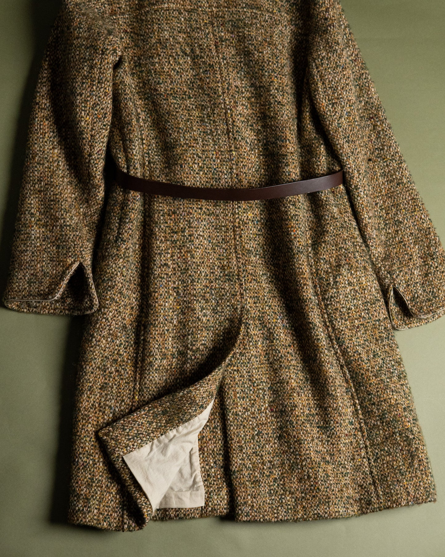 Leather-Belted Tweed Coat Made in France