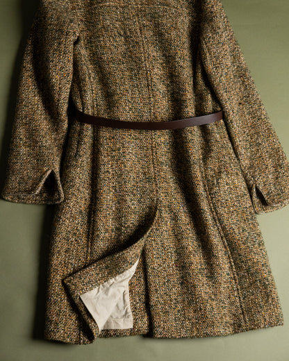 Leather-Belted Tweed Coat Made in France