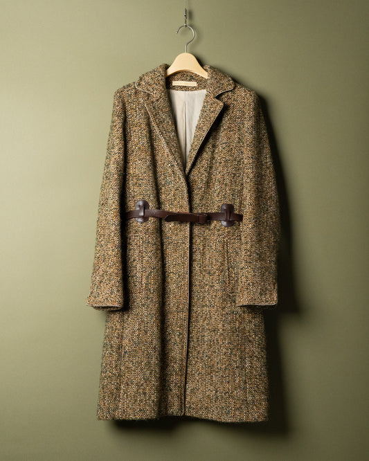 Leather-Belted Tweed Coat Made in France