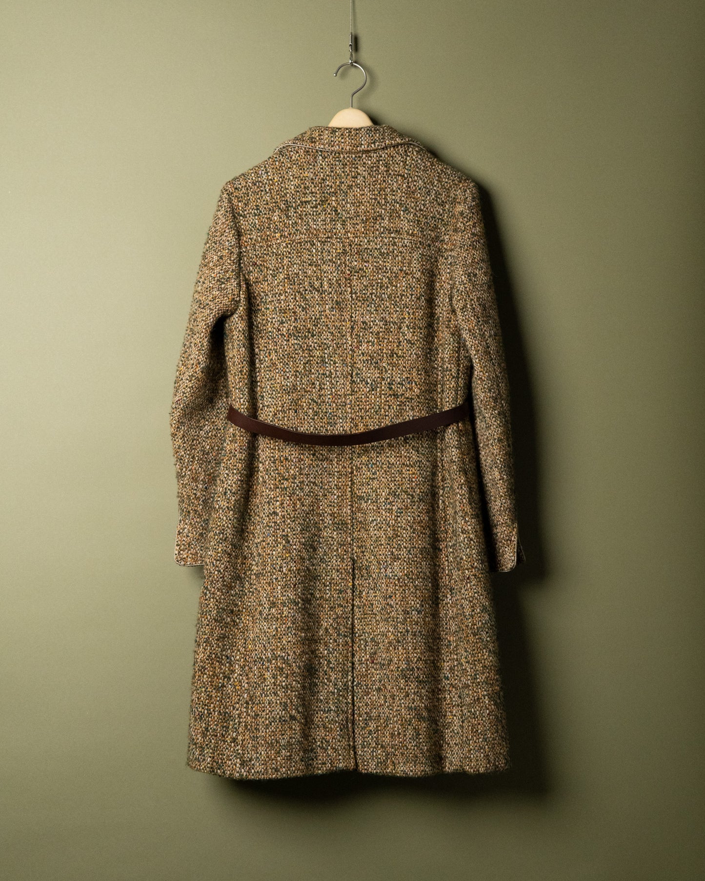 Leather-Belted Tweed Coat Made in France