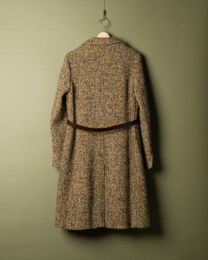 Leather-Belted Tweed Coat Made in France